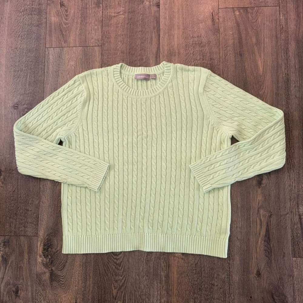 Croft & barrow Women's Size L Cable Knit Sweater‎ Crew Neck Green Preppy Look